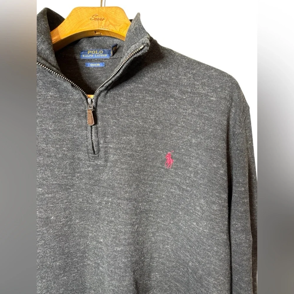 Polo Ralph Lauren Mens XLTG Estate Rib Pullover Sweater 3/4 hi Zip Gray Classic